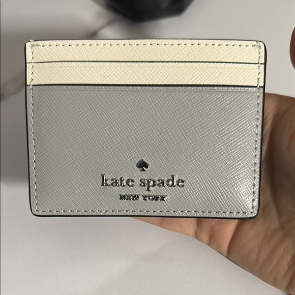 Kate Spade Two-Tone Card Holder in Gray and Cream - Picture 3 of 10